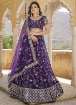 Net Purple  Wedding Wear Embroidery Sequence Work Lehenga Choli